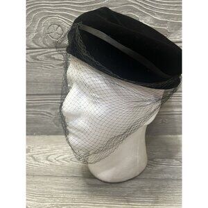 Vintage Ladies Arlington Hat Black Velvet with Veil Bow on Back Midcentury USA